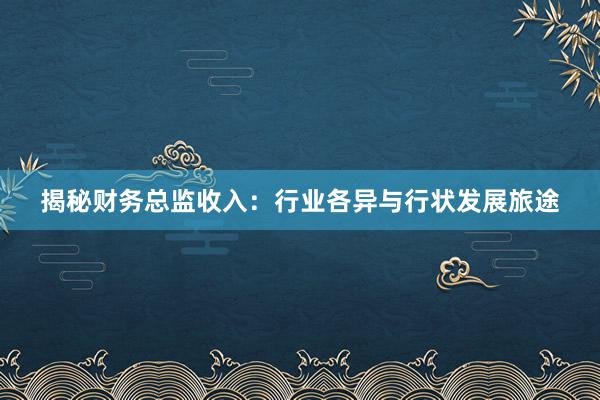 揭秘财务总监收入：行业各异与行状发展旅途